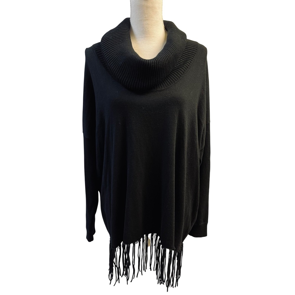 Michael Kors Sweater 2X Black Fringe Hem Draped Boho Cowgirl Western Luxury NEW
